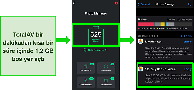 iOS için TotalAV Mobile Security ve Fotoğraf Yöneticisi özelliğinin ekran görüntüsü.