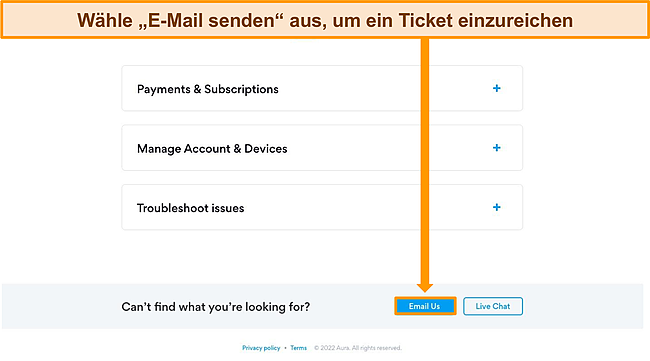 Screenshot des Support-Men&uuml;s auf der Hotspot Shield-Website.