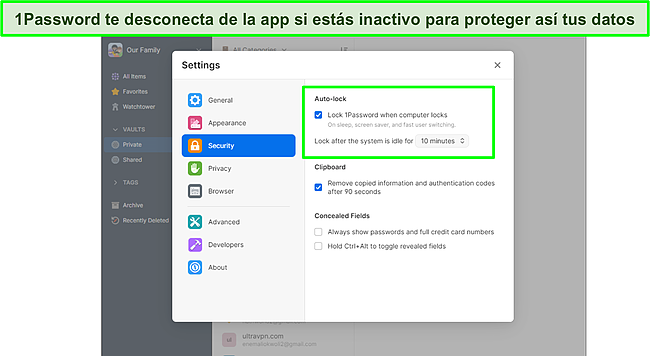 1Password lo bloquea si est&aacute; inactivo.
