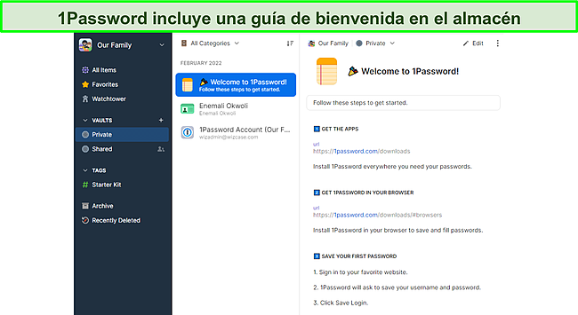 1Password incluye una gu&iacute;a de inicio.