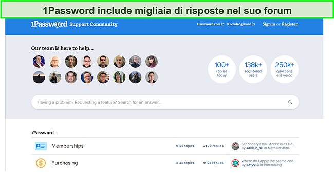 1Password offre il supporto della comunit&agrave;.