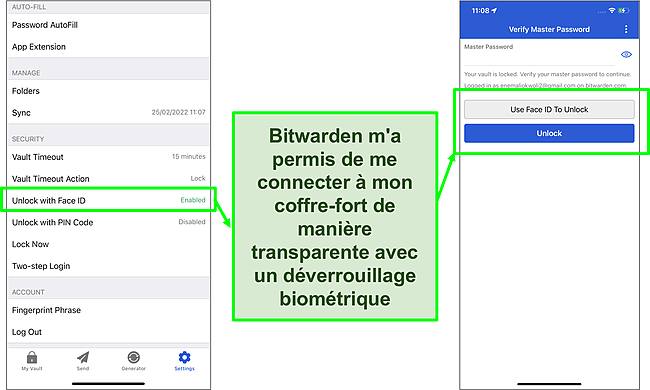 Capture d'&eacute;cran du d&eacute;verrouillage de Face ID sur iPhone.