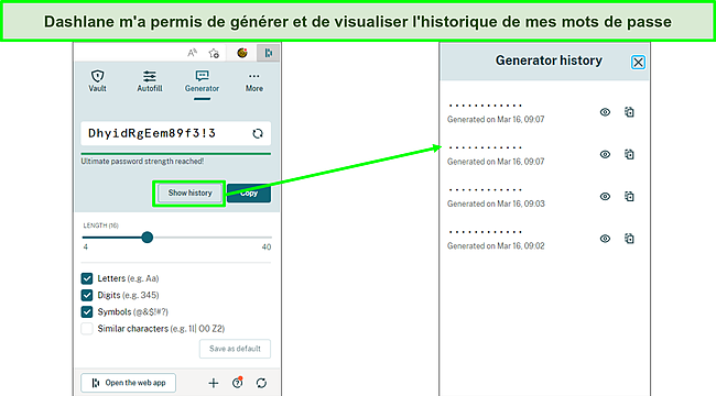 Capture d'&eacute;cran de G&eacute;n&eacute;rer des mots de passe avec Dashlane.