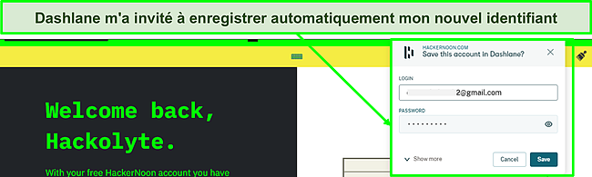 Capture d'&eacute;cran de la fonction d'enregistrement automatique de Dashlane en cours d'utilisation.