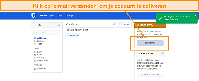 Screenshot van het Bitwarden-webplatform.
