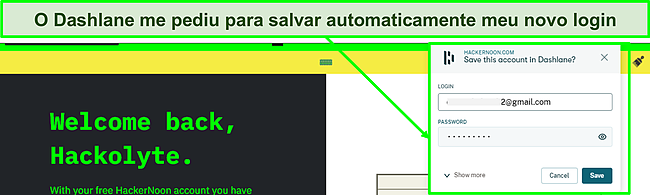 Captura de tela do recurso de salvamento autom&aacute;tico do Dashlane em uso.