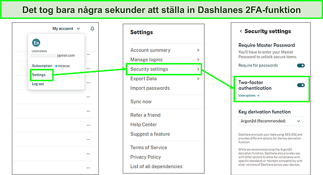 Sk&auml;rmdump av att aktivera Dashlanes 2FA-funktion.