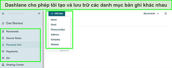 Ảnh chụp m&agrave;n h&igrave;nh về Th&ecirc;m hồ sơ c&aacute; nh&acirc;n v&agrave;o kho tiền Dashlane của t&ocirc;i.