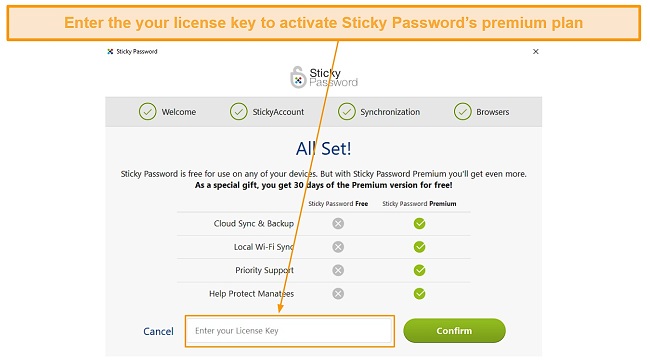 Entering the Sticky Password license key