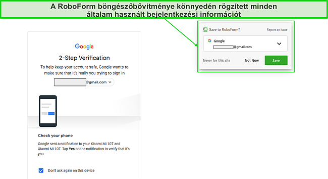 K&eacute;pernyők&eacute;p a RoboForm b&ouml;ng&eacute;szőbőv&iacute;tm&eacute;ny bejelentkez&eacute;si adatainak r&ouml;gz&iacute;t&eacute;s&eacute;ről.