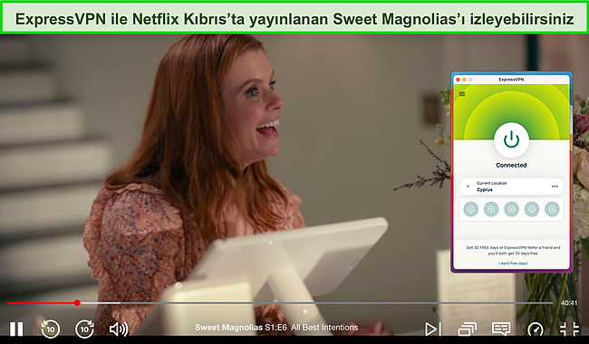 ExpressVPN'in Netflix Kıbrıs'ın engellemesini kaldırmasının ekran g&ouml;r&uuml;nt&uuml;s&uuml;.