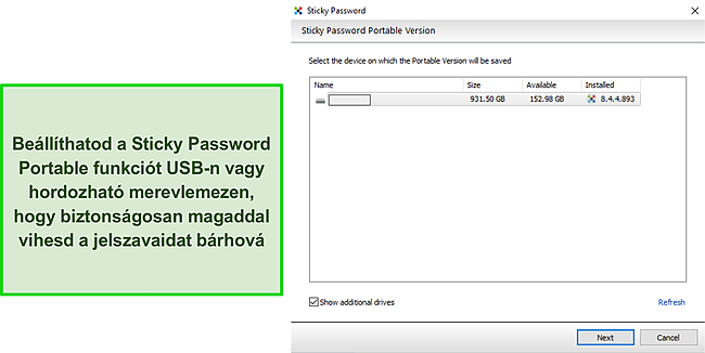 K&eacute;pernyők&eacute;p a Sticky Password hordozhat&oacute; USB-meghajt&oacute;r&oacute;l.