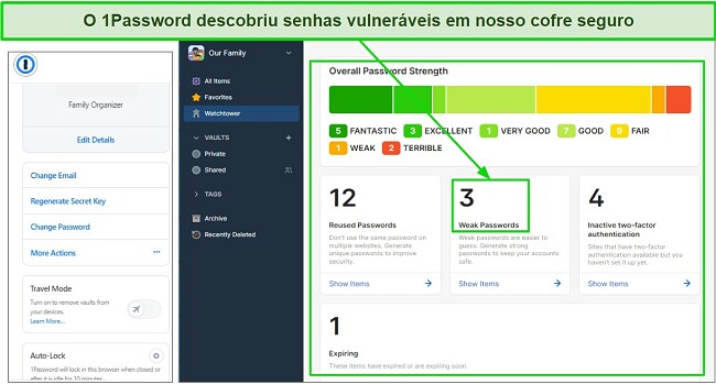 Imagem de uma m&aacute;scara representando os melhores gerenciadores de senhas familiares, incluindo o 1Password e o Watchtower detectando senhas fracas