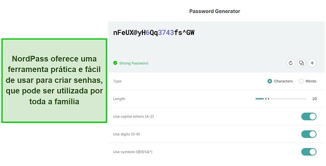 Melhores gerenciadores de senhas para fam&iacute;lias: NordPass - Gerador de senhas