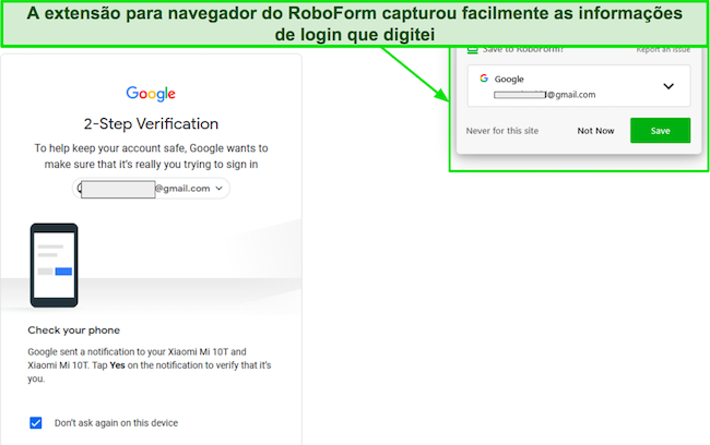Captura de tela do recurso de salvamento autom&aacute;tico do RoboForm