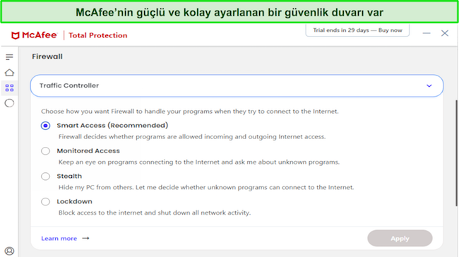 McAfee anti vir&uuml;s g&uuml;venlik duvarı &ouml;zelleştirme ekran g&ouml;r&uuml;nt&uuml;s&uuml;