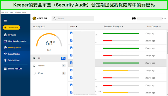 Keeper 的&ldquo;安全审核&rdquo;选项卡的屏幕截图