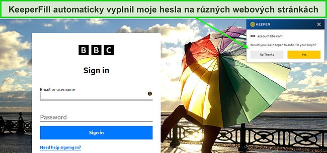 Sn&iacute;mek obrazovky s funkc&iacute; automatick&eacute;ho vyplňov&aacute;n&iacute; Keeper v prohl&iacute;žeči Chrome.