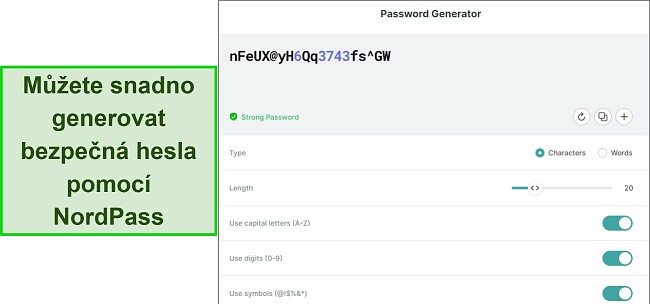 Sn&iacute;mek obrazovky NordPass Password Generator pro Google Chrome