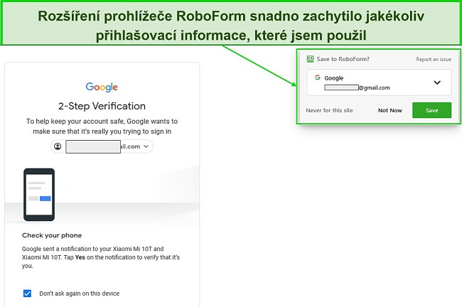 Roz&scaron;&iacute;řen&iacute; prohl&iacute;žeče RoboForm nab&iacute;zej&iacute;c&iacute; zachycen&iacute; informac&iacute; pro uložen&iacute; v trezoru