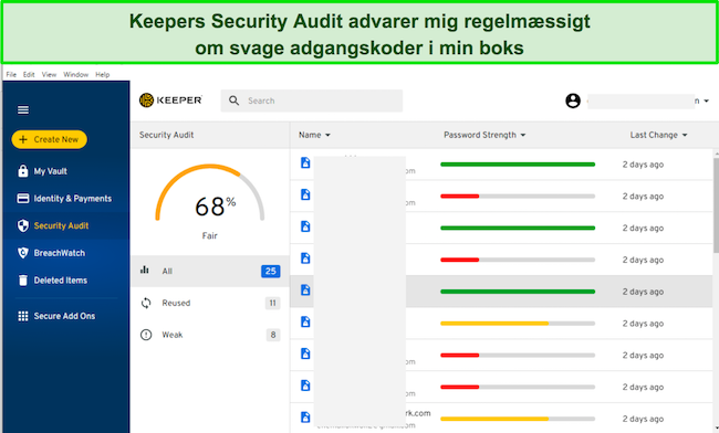 Sk&aelig;rmbillede af fanen Keeper's Security Audit