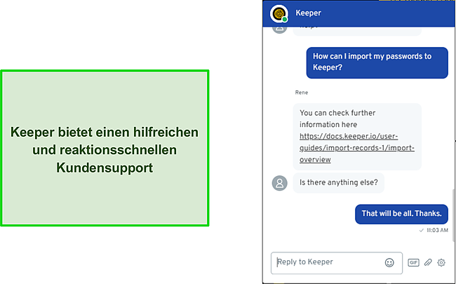 Gespr&auml;ch mit dem Live-Chat-Support von Keeper.