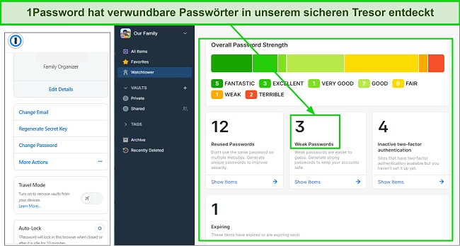 Beste Familien-Passwortmanager - 1Password und Watchtower zur Schwachstellen-Erkennung