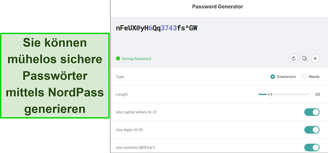 Schnappschuss des NordPass Passwort-Generators f&uuml;r Google Chrome