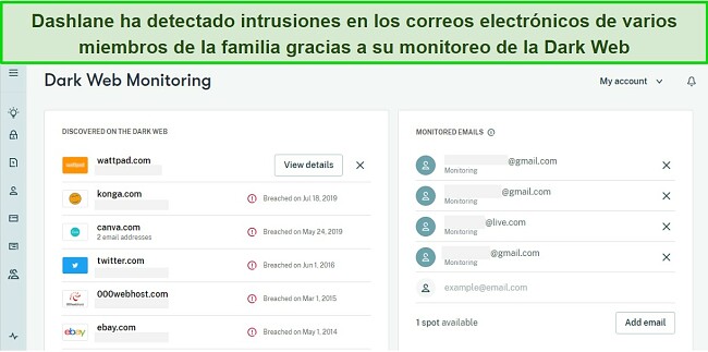 Imagen de la mejor gesti&oacute;n de contrase&ntilde;as para familias con Dashlane, incluyendo monitoreo de la dark web