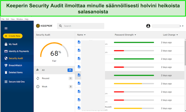 Kuvakaappaus Keeper's Security Audit -v&auml;lilehdest&auml;