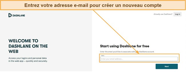Un champ de saisie invitant l'utilisateur &agrave; entrer son adresse e-mail pour cr&eacute;er un nouveau compte