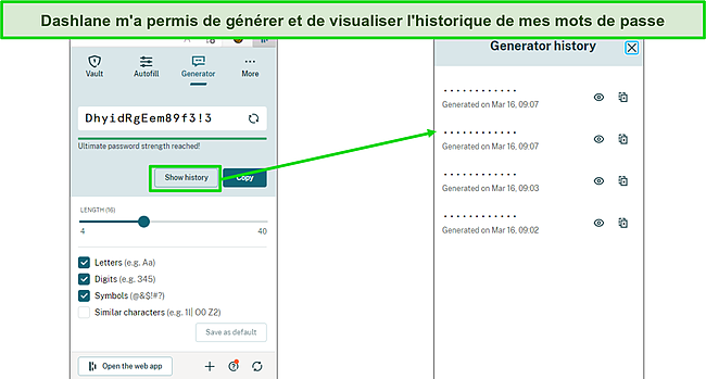Capture d'&eacute;cran du g&eacute;n&eacute;rateur de mots de passe Dashlane.