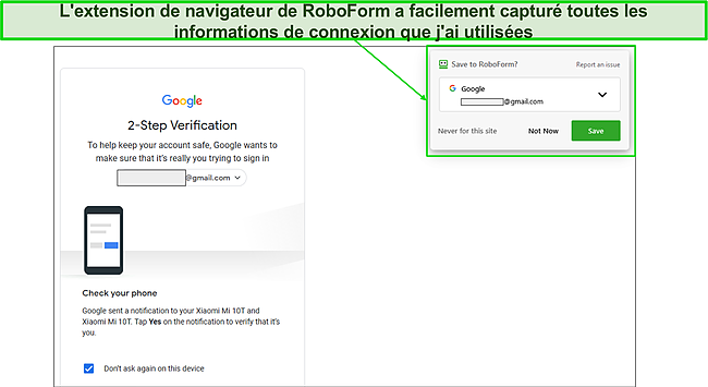 Capture d'&eacute;cran de la fonction d'enregistrement automatique de RoboForm.