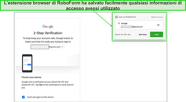 Screenshot della funzione di salvataggio automatico di RoboForm.