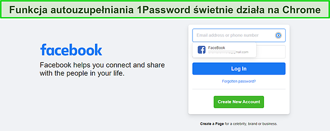 Zrzut ekranu funkcji autouzupełniania 1Password.