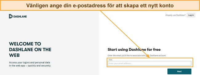 En bild av en mask med texten 'V&auml;nligen ange din e-postadress f&ouml;r att skapa ett nytt konto