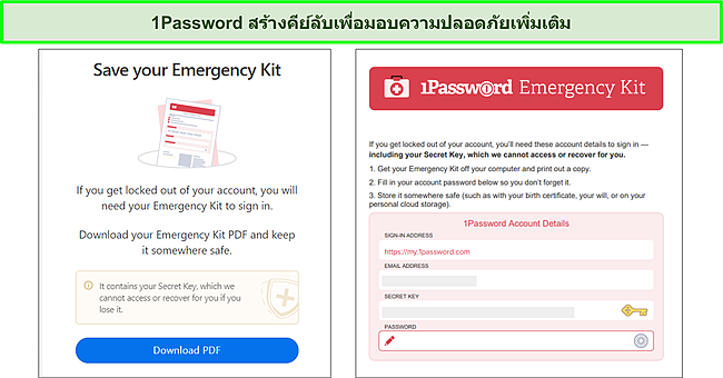 ชุดฉุกเฉินของ 1Password พร้อมรหัสลับ