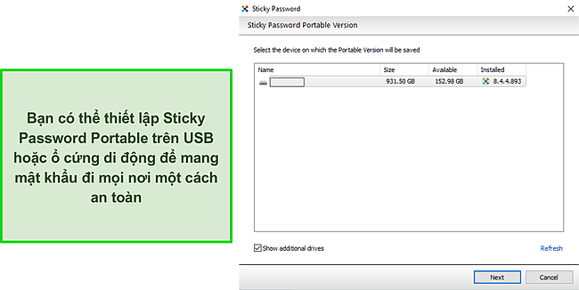 Ảnh chụp m&agrave;n h&igrave;nh ổ USB di động Sticky Password.