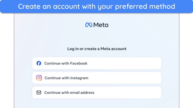 Screenshot of Meta sign up page