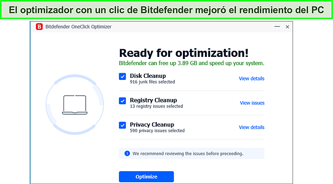 Captura de pantalla de la funci&oacute;n OneClick de Bitdefender.