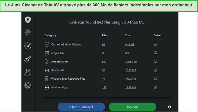 R&eacute;sultats de l'analyse du nettoyeur de fichiers ind&eacute;sirables TotalAV