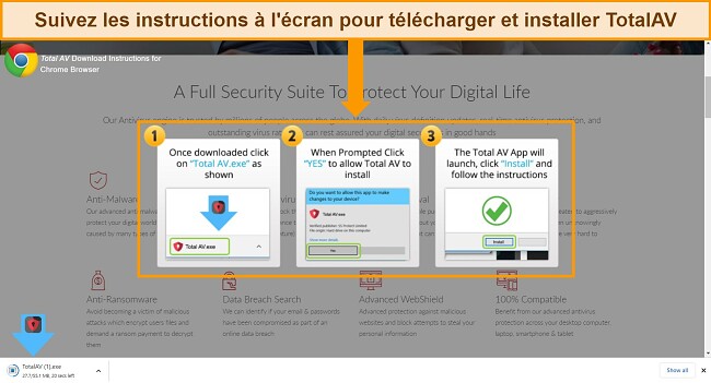 Capture d'&eacute;cran de l'examen TotalAV : Instructions de t&eacute;l&eacute;chargement faciles depuis le site web TotalAV