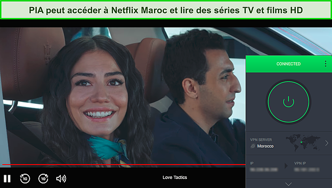 Capture d'&eacute;cran de Netflix en streaming Love Tactics pendant que PIA est connect&eacute; &agrave; un serveur au Maroc.