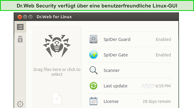 Screenshot der Benutzeroberfl&auml;che von Dr.Web f&uuml;r Linux.