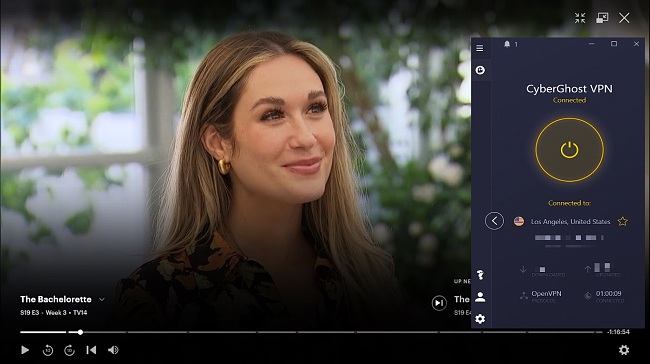 Screenshot of The Bachelorette episode 3 using CyberGhost