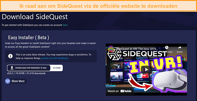 De offici&euml;le website van SideQuest.