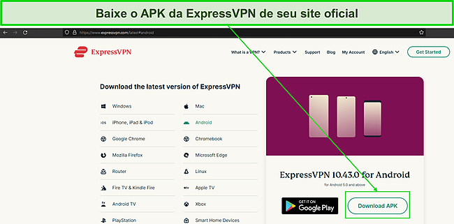 Bot&atilde;o de download do aplicativo ExpressVPN.