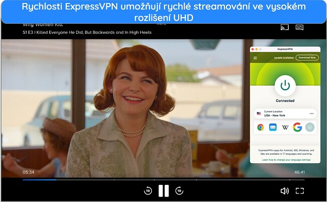 Obrazovka s aplikacemi Paramount+ a ExpressVPN na mobilu, streamuj&iacute;c&iacute; 'Proč ženy zab&iacute;jej&iacute;'