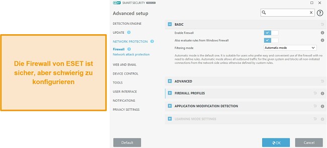 Die Firewall-Oberfl&auml;che von ESET