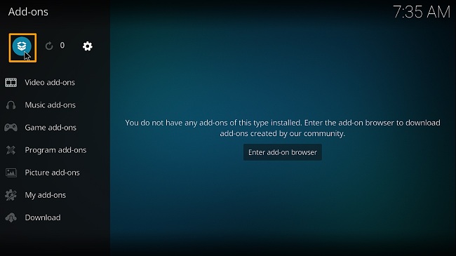 Screenshot of package installer icon on Kodi